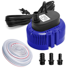 LuckySlycyc sump pump in blue quickly clears water from pool covers.