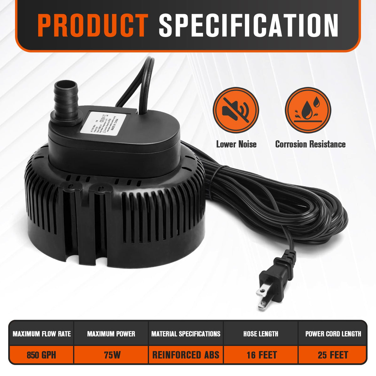 LuckySlycycyc submersible pump 75W powers reliable draining in tight spaces.