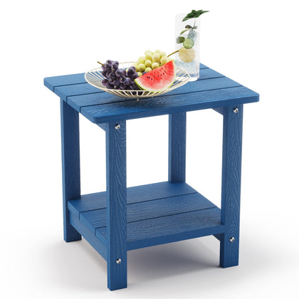 LUE BONA Adirondack outdoor side table in navy blue with 2-tier design for extra storage.