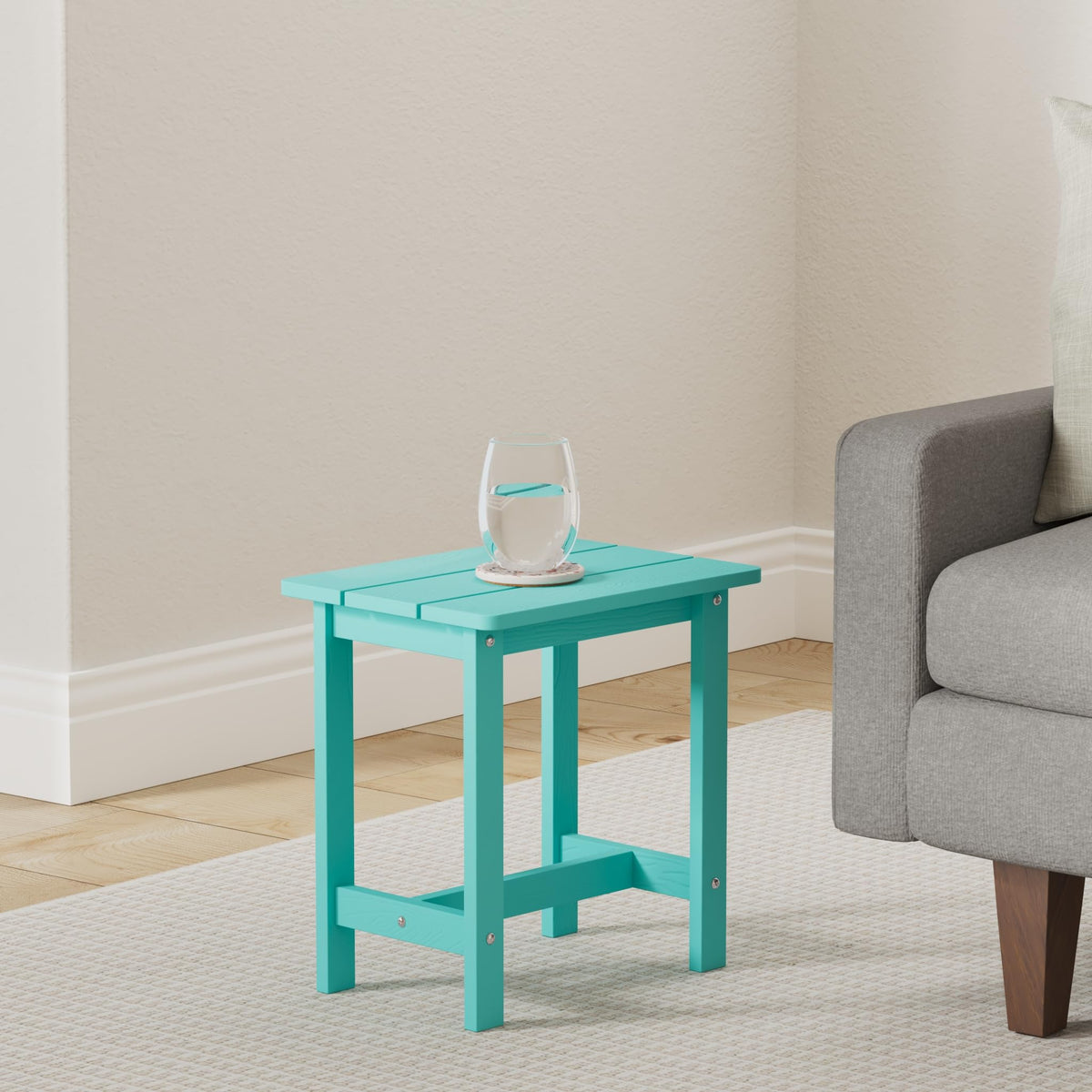 LUE BONA Aruba Blue side table assembly shown for quick setup.