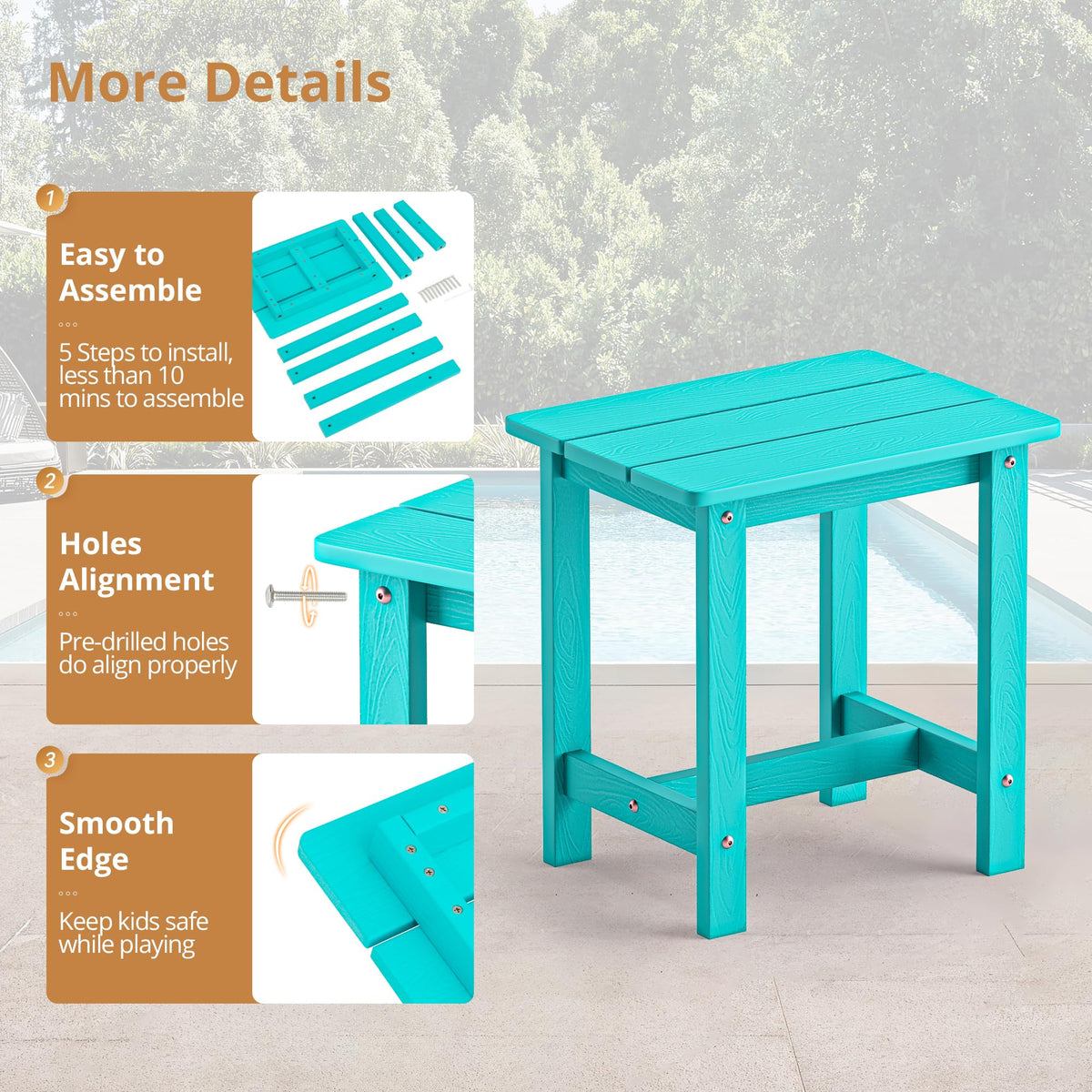 LUE BONA Aruba Blue compact dimensions fit beside chairs and loungers.