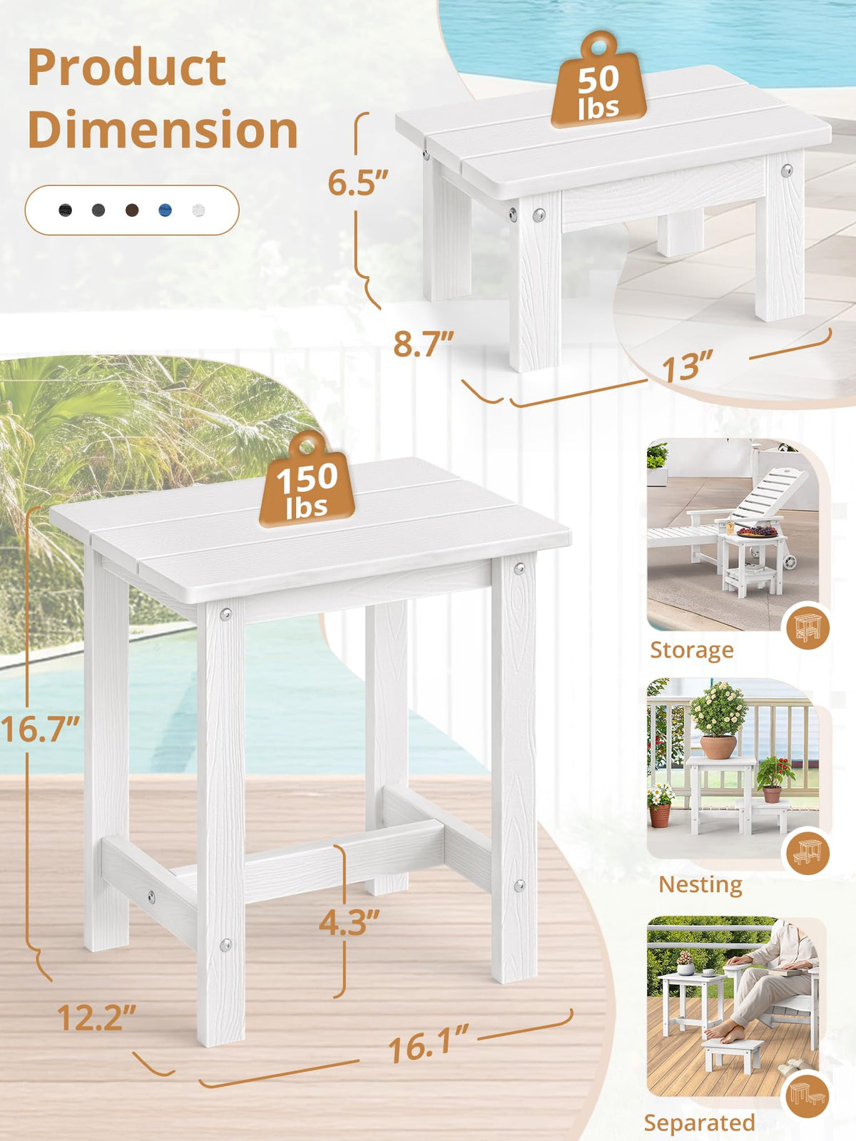 LUE BONA outdoor side table with removable footstool for versatile seating.