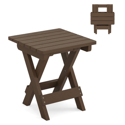 LUE BONA folding side table assembled on a sunny patio, ready for drinks