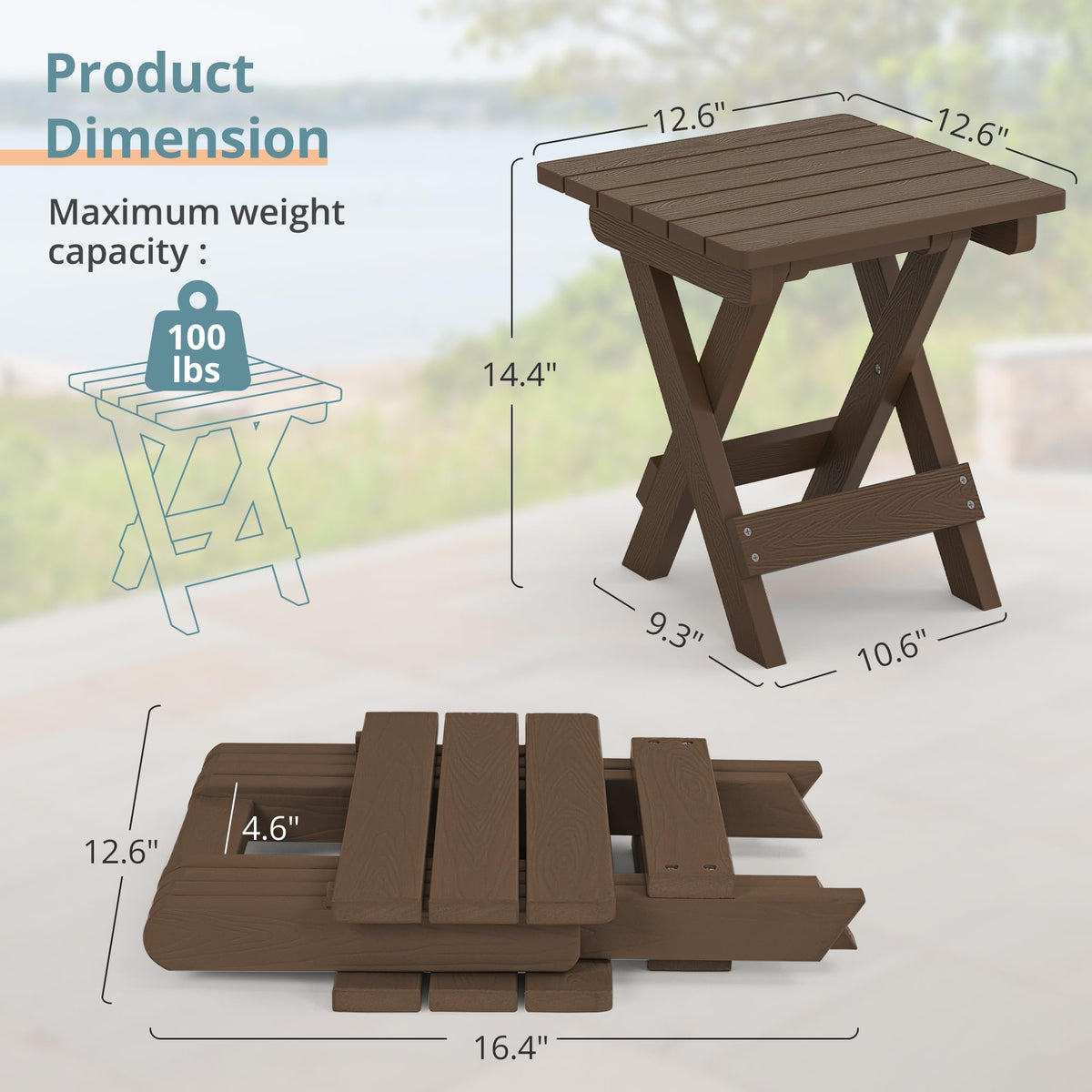 LUE BONA folding side table folded compactly for easy storage
