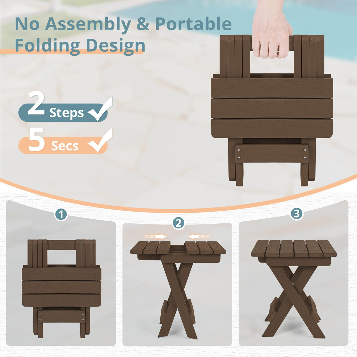 LUE BONA outdoor table beside lounge chairs, perfect for drinks