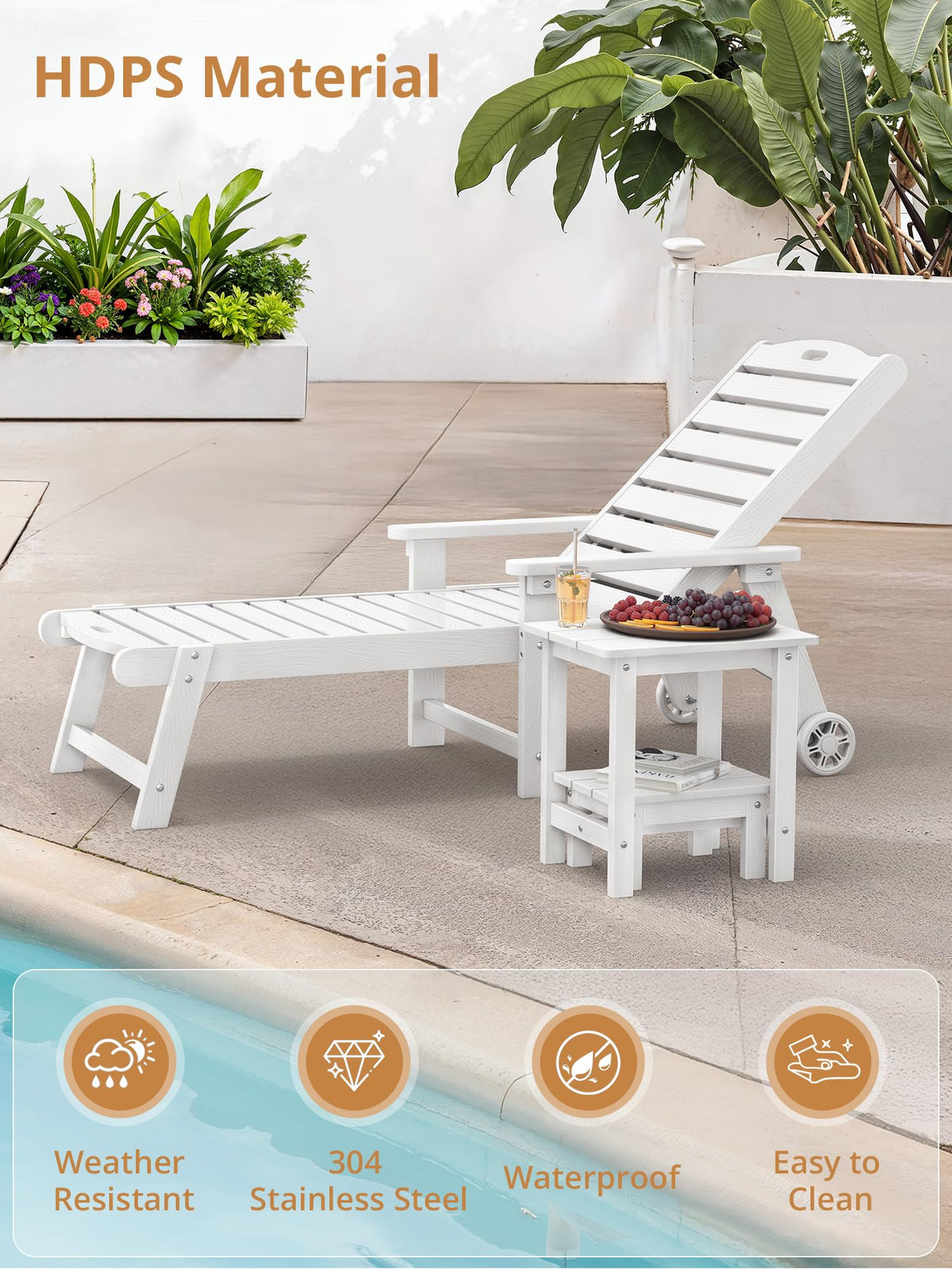 LUE BONA weather-resistant HDPS surface with wood-grain texture resists fading.