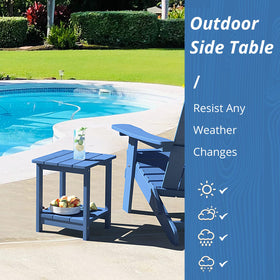LUE BONA weather-resistant patio table in navy finish withstands sun and rain.