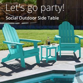 LUE BONA Adirondack side table dimensions 13x16x17 in Aruba Blue for compact spaces.