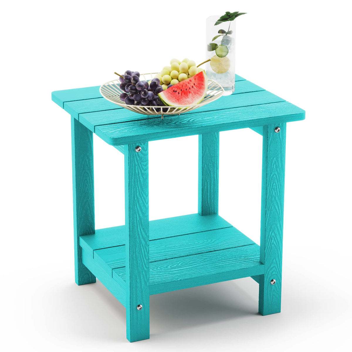 LUE BONA Adirondack side table, top view, Aruba Blue finish, great for drinks and lamp.