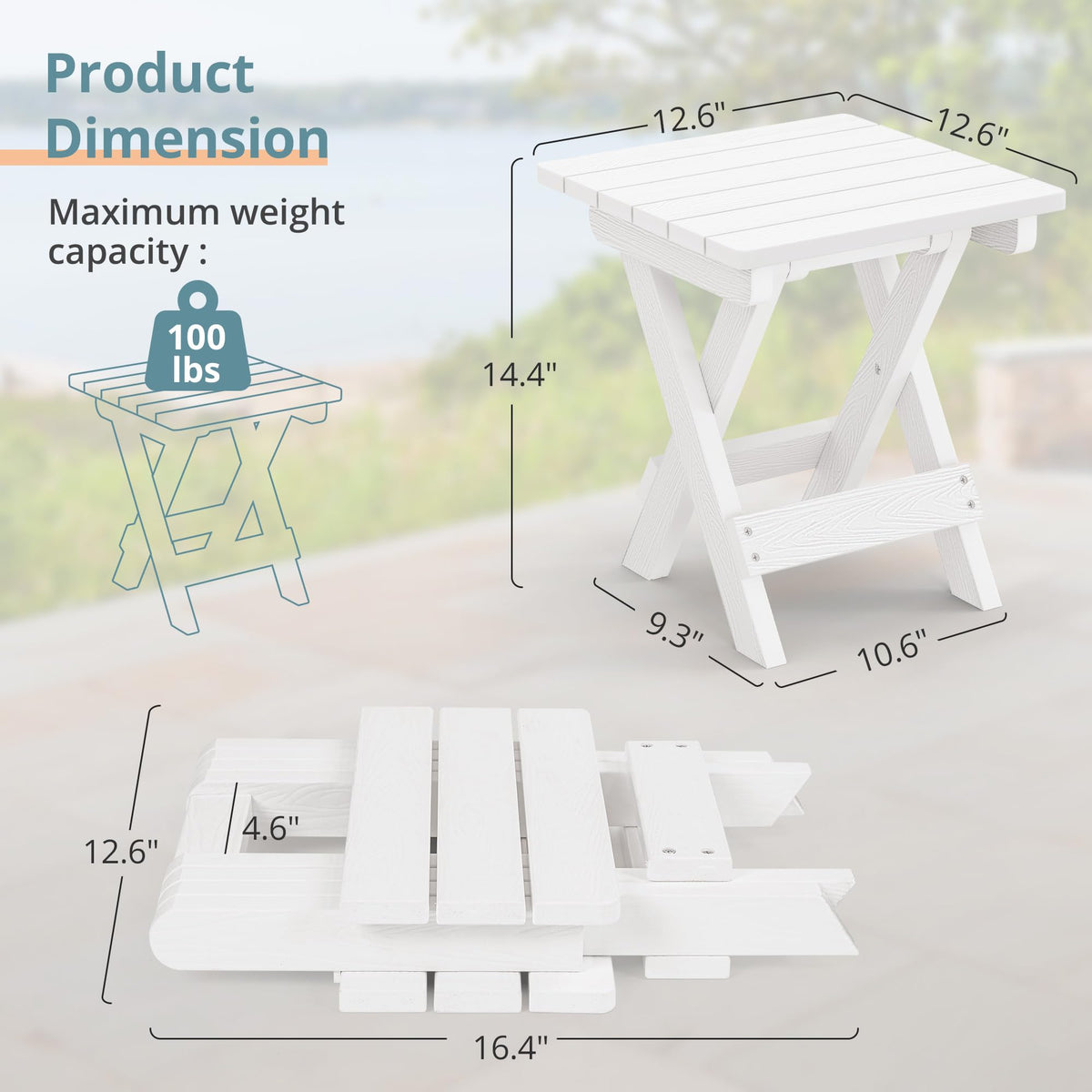 LUE BONA folded outdoor side table compact for easy storage and portability.