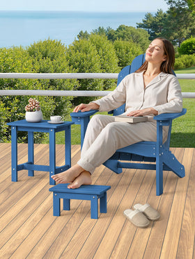 LUE BONA footstool tucked under table to save space