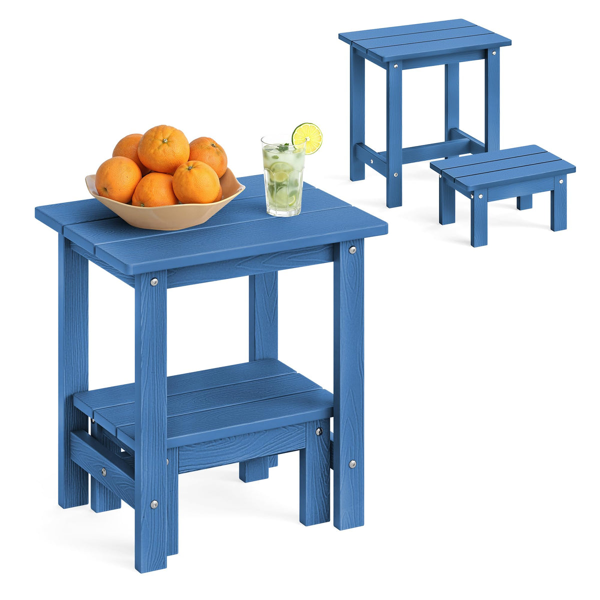 LUE BONA outdoor side table 2-tier in navy for stylish patio organization