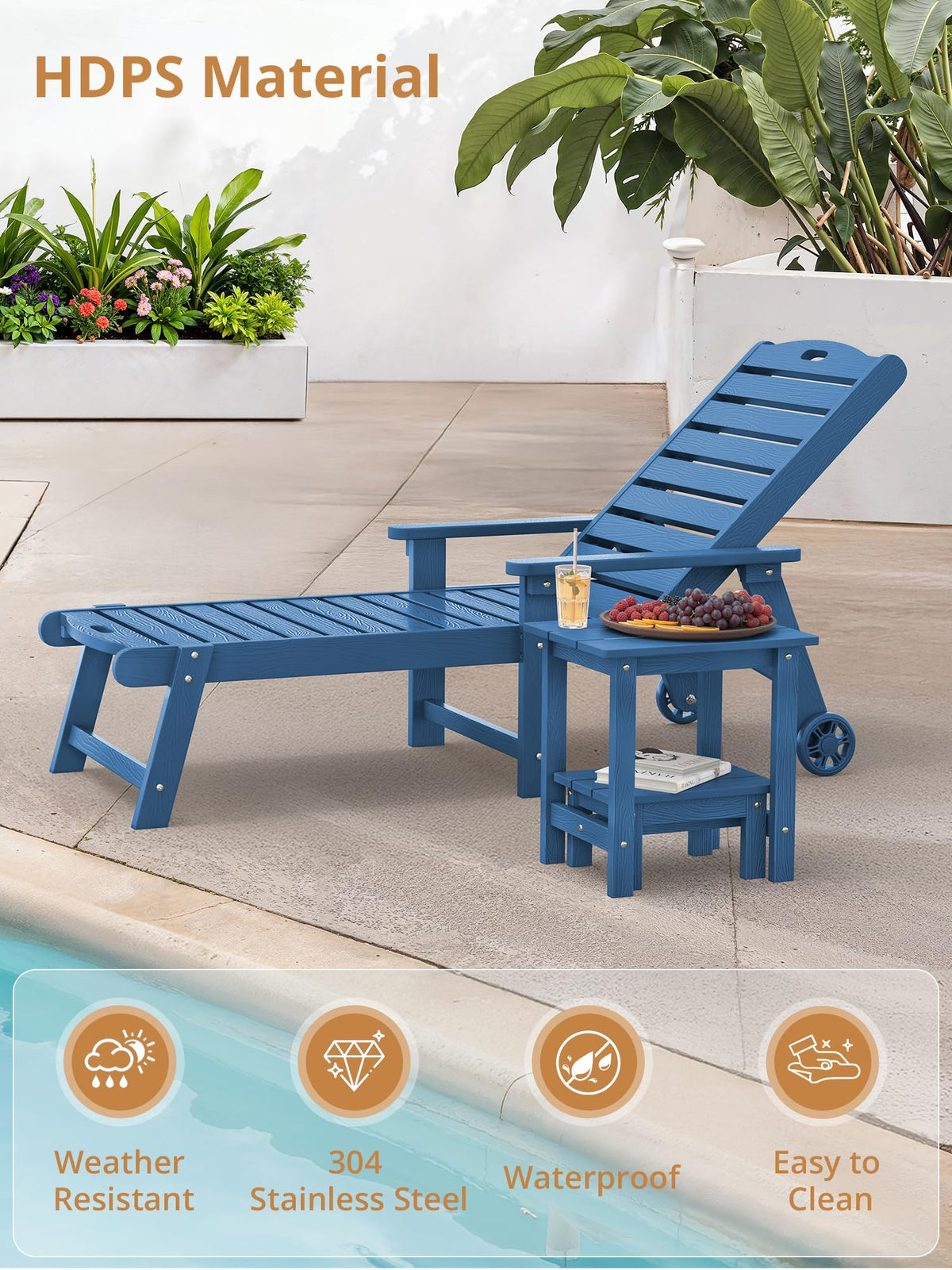 LUE BONA weather-resistant HDPS surface resists fading for year-round use