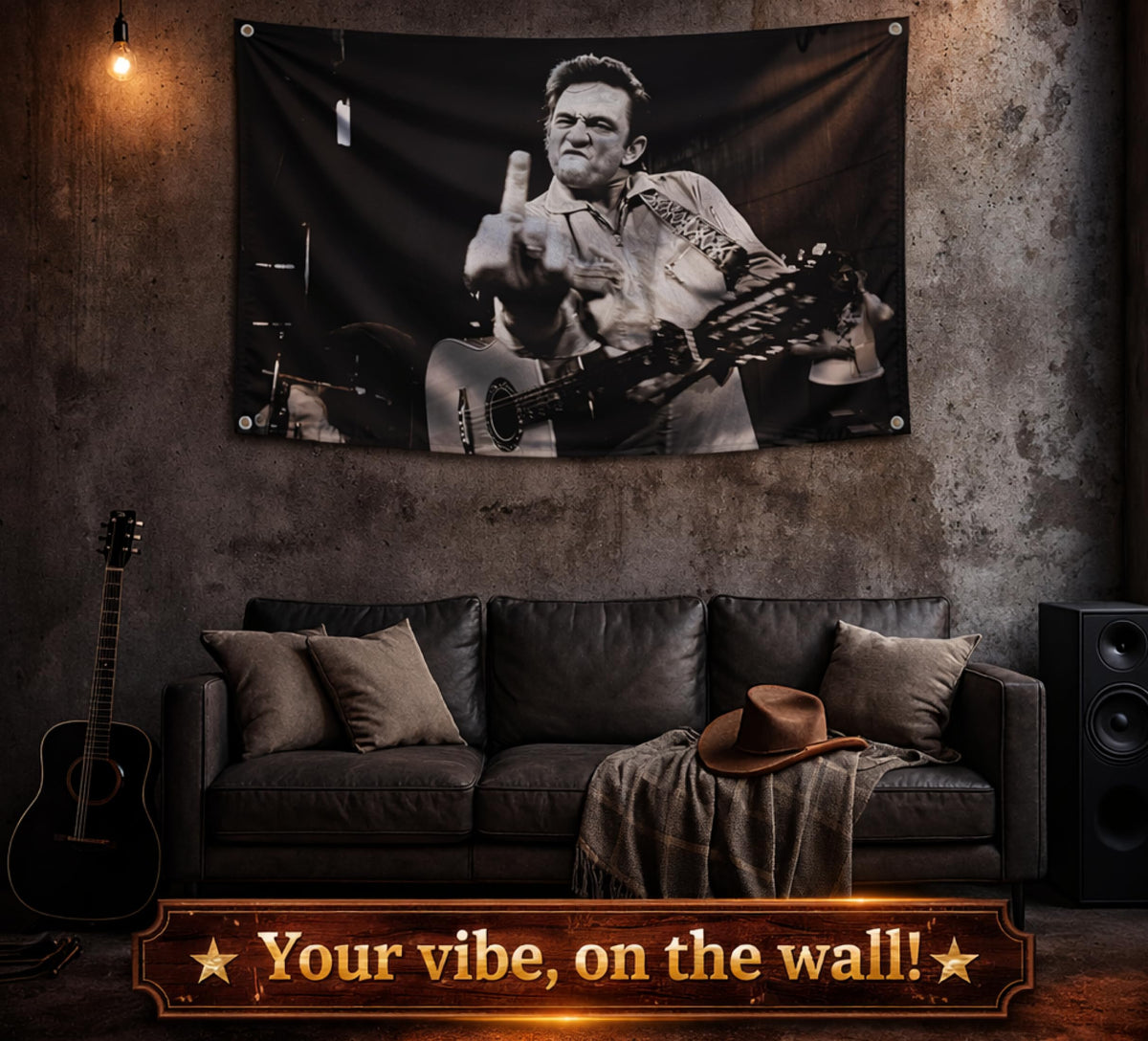 LUIVU Outdoor/indoor banner adds patriotic flair to a man cave or living space.