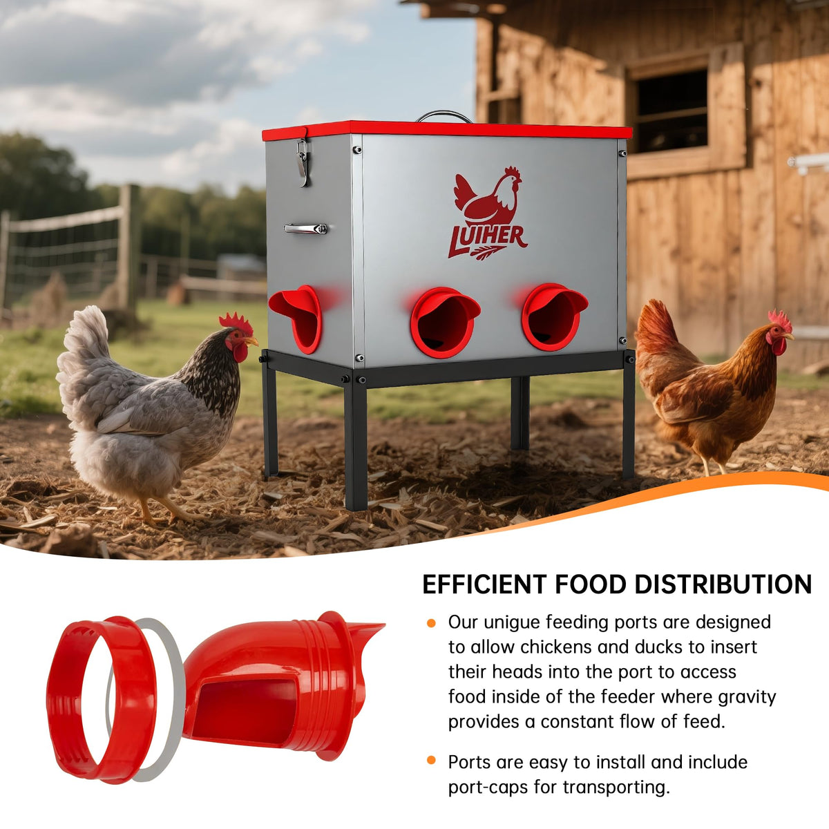 LUIHER raised legs keep feed clean and reachable for adult chickens