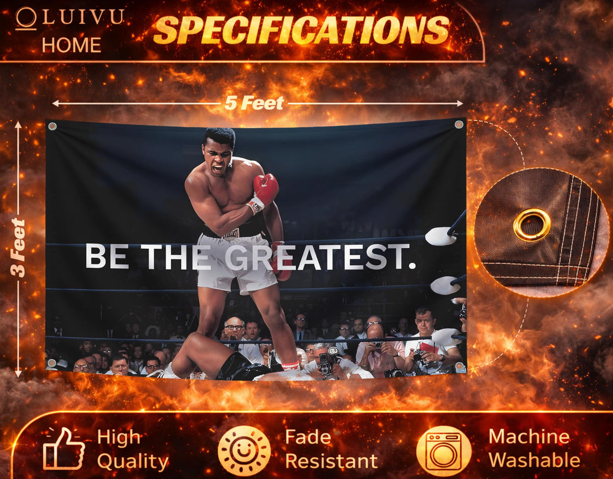 LUIVU Ali motivational flag banner 3x5ft for locker room energy and focus.