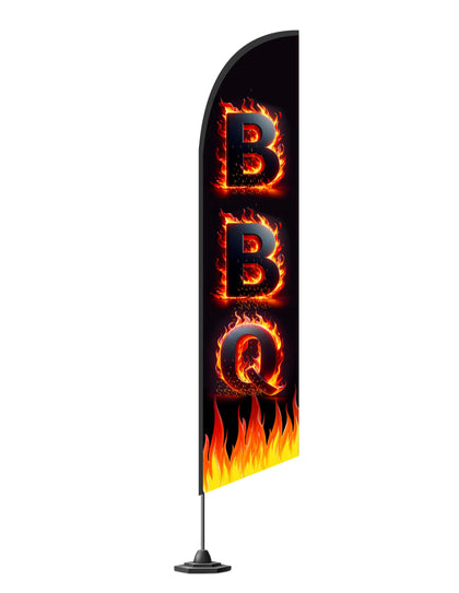 LUIVU BBQ feather flag at storefront entrance boosts curb appeal.