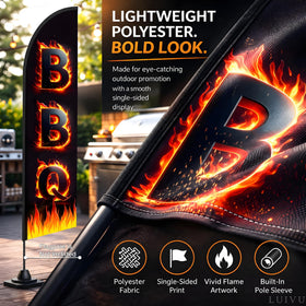LUIVU BBQ flag made of 100% polyester withstands outdoor conditions.