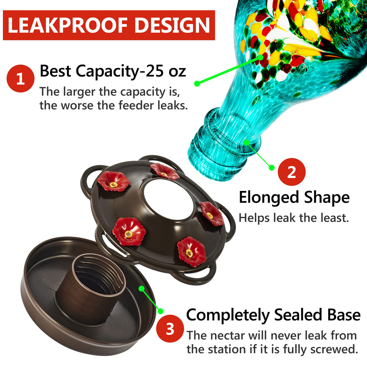 LUJII hummingbird feeder teal anti leak base ensures tidy nectar