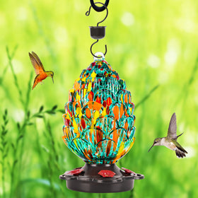 lujii hand blown glass feeder close-up shows color-sandwich pattern that won't fade.