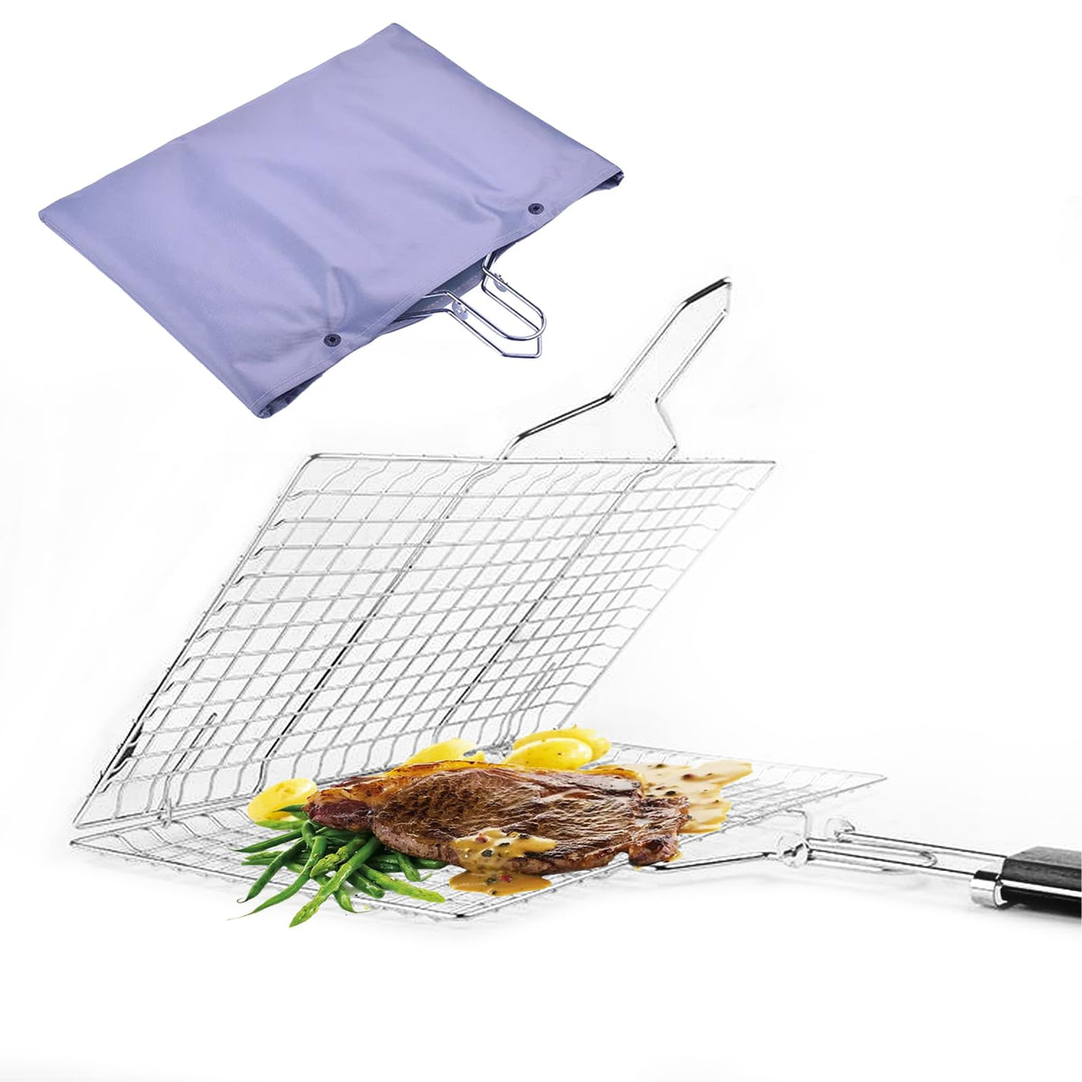 LUKCOZMO grill basket with wide space for fish and vegetables