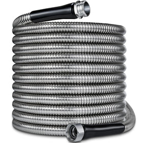 Lukiegale 150ft garden hose uncoiled for easy watering and garden chores.