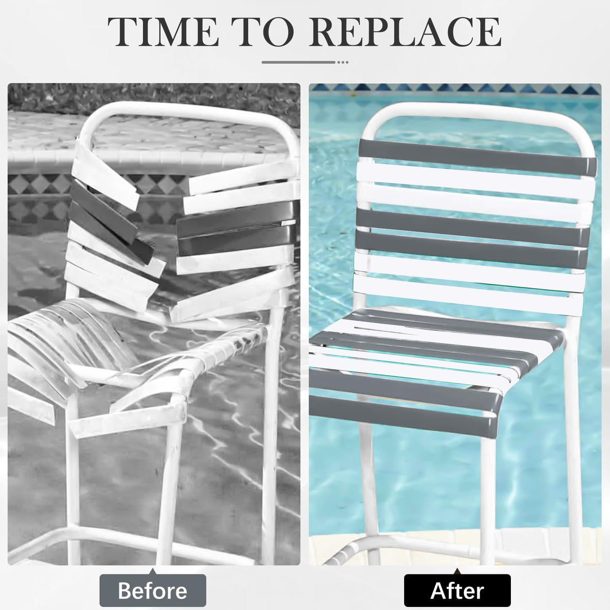 LukLoy outdoor furniture with grey straps ready for replacement