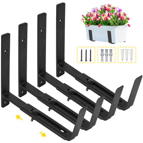 LukLoy front view shows adjustable window box brackets supporting flexible planter sizes.