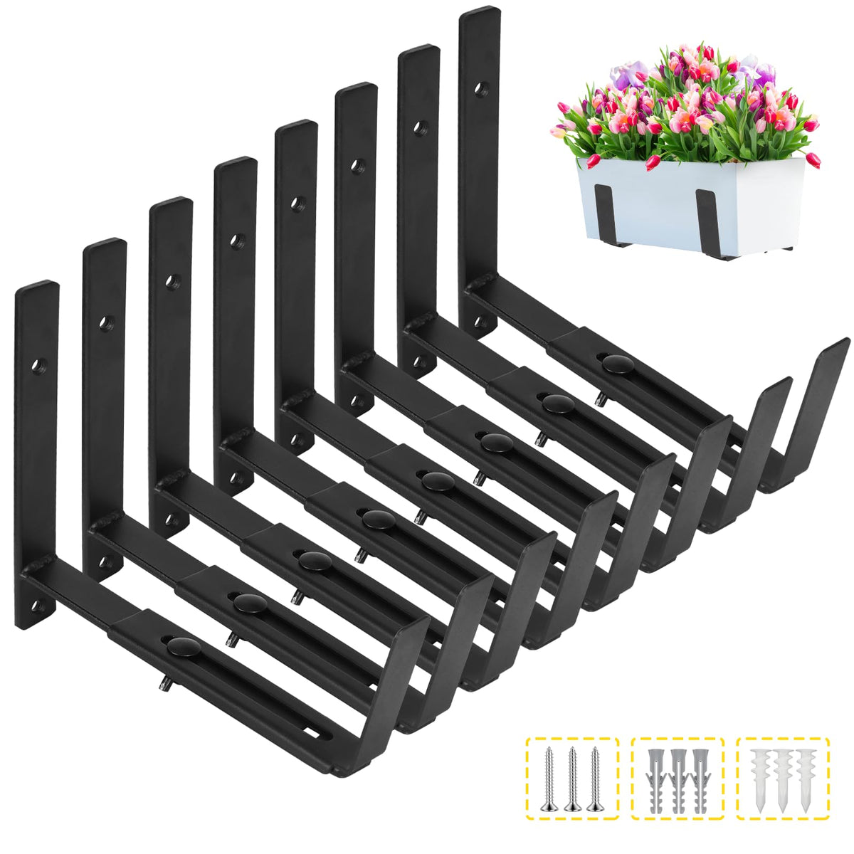 LukLoy window planter brackets showing adjustable depth for a customizable display