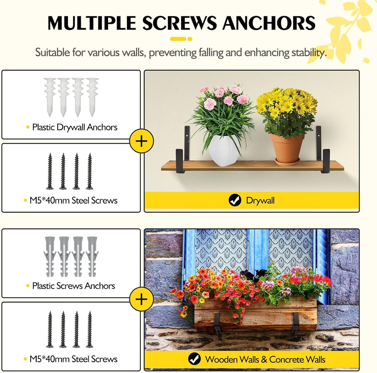 LukLoy brackets mounting on wood, brick, and drywall surfaces