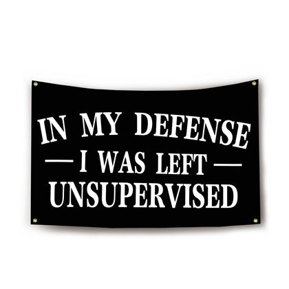 Lulkick defense unsupervised flag 3x5 with bold message for dorms
