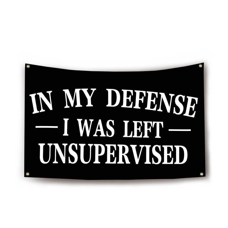 Lulkick defense unsupervised flag 3x5 with bold message for dorms