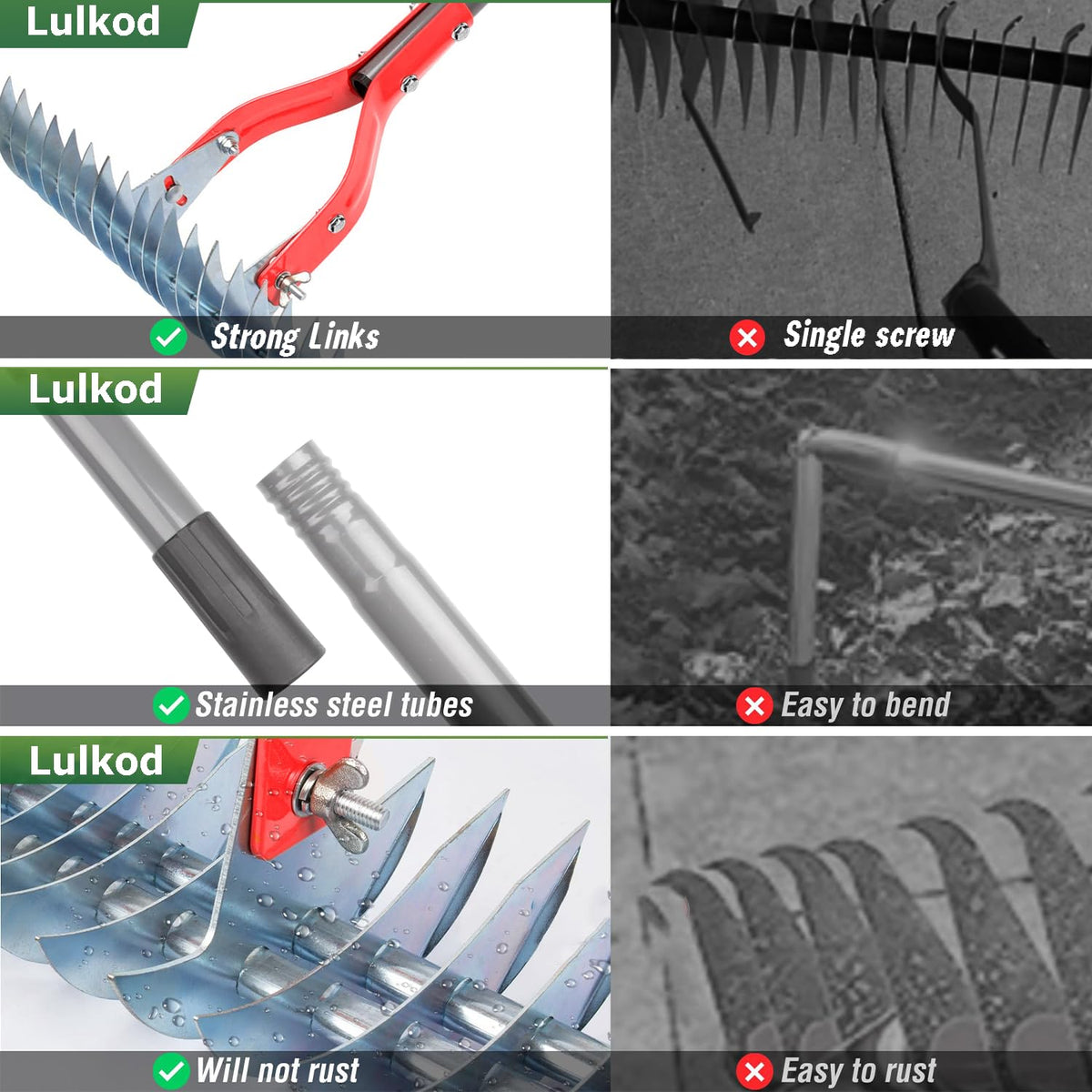 Lulkod thatching rake with durable stainless steel handle