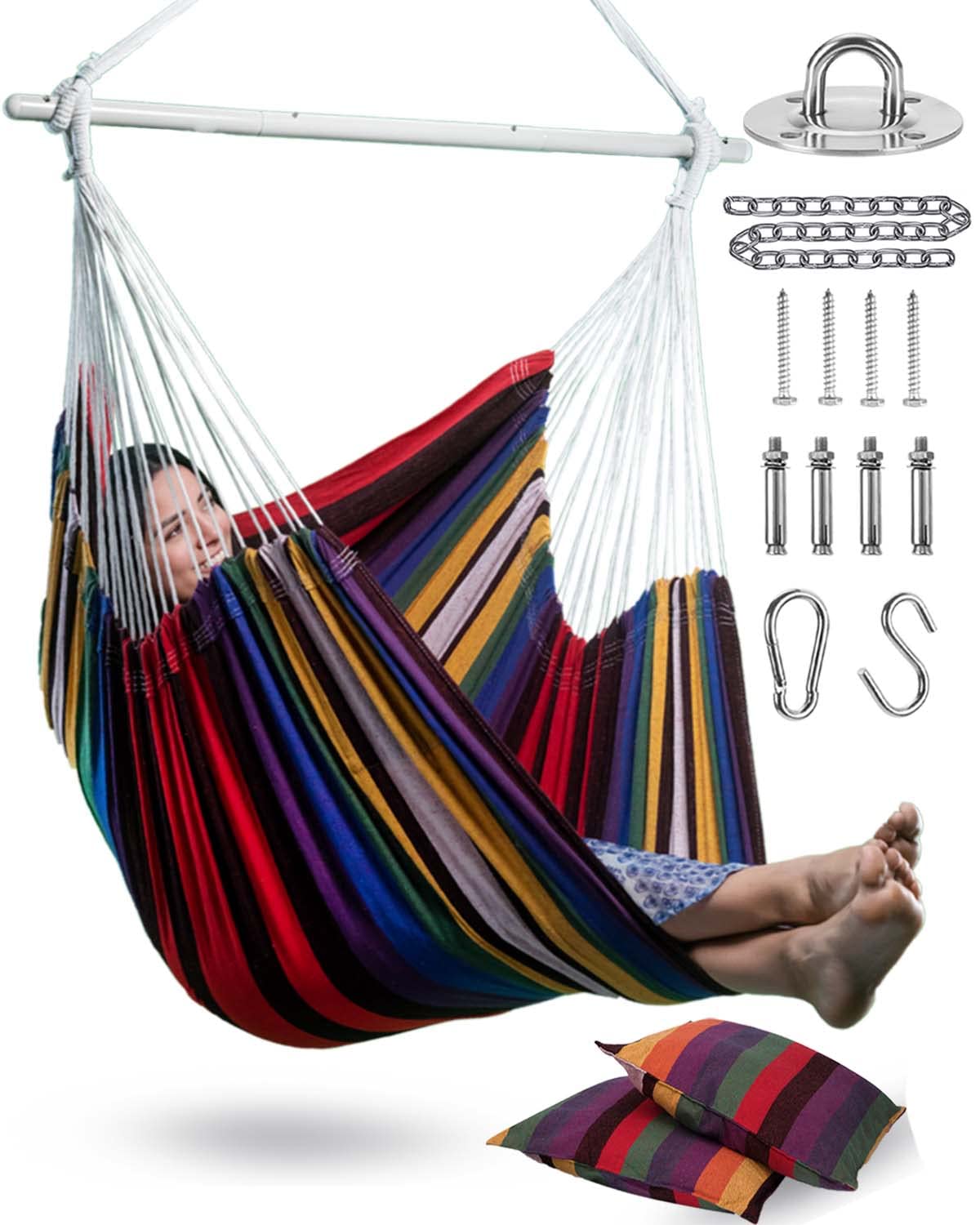 Lulladle XXL hammock chair rainbow in an indoor cozy corner for reading and naps