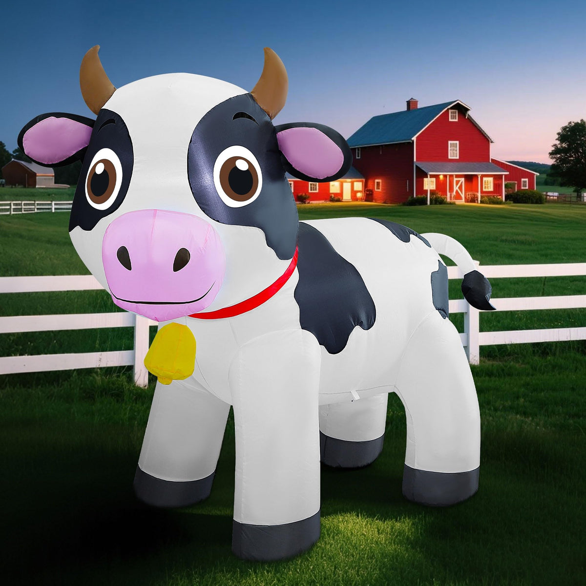 Lulu Home inflatable cow bell detail adds playful charm.