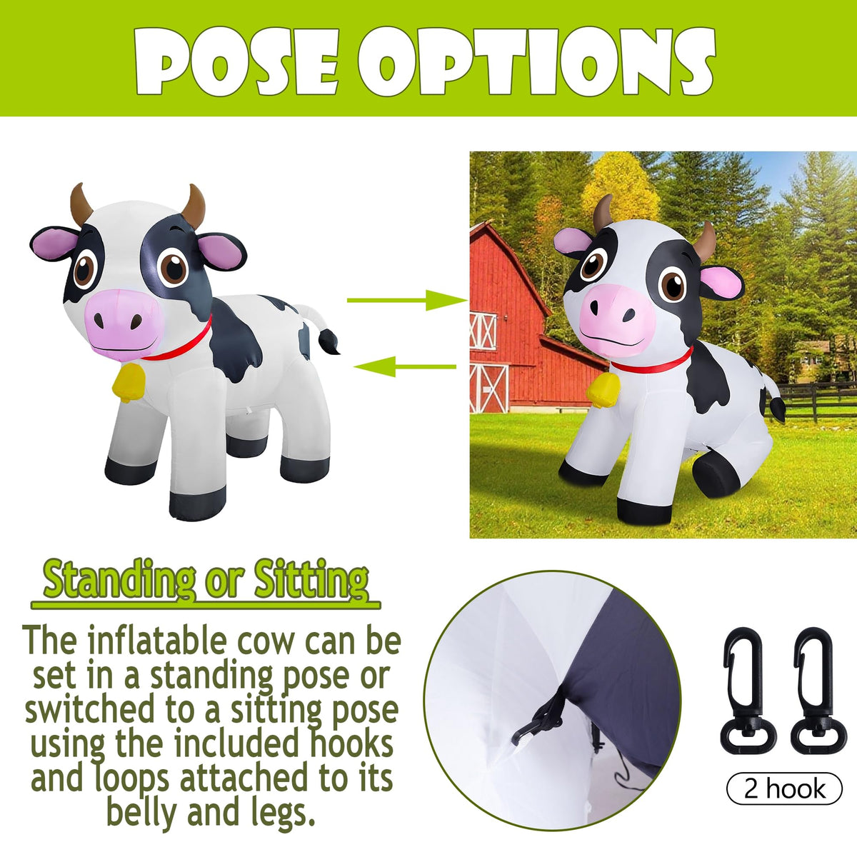 Lulu Home durable 6ft inflatable cow construction.
