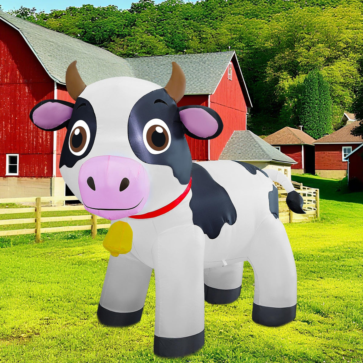 Lulu Home inflatable cow front view, ideal outdoor party centerpiece.