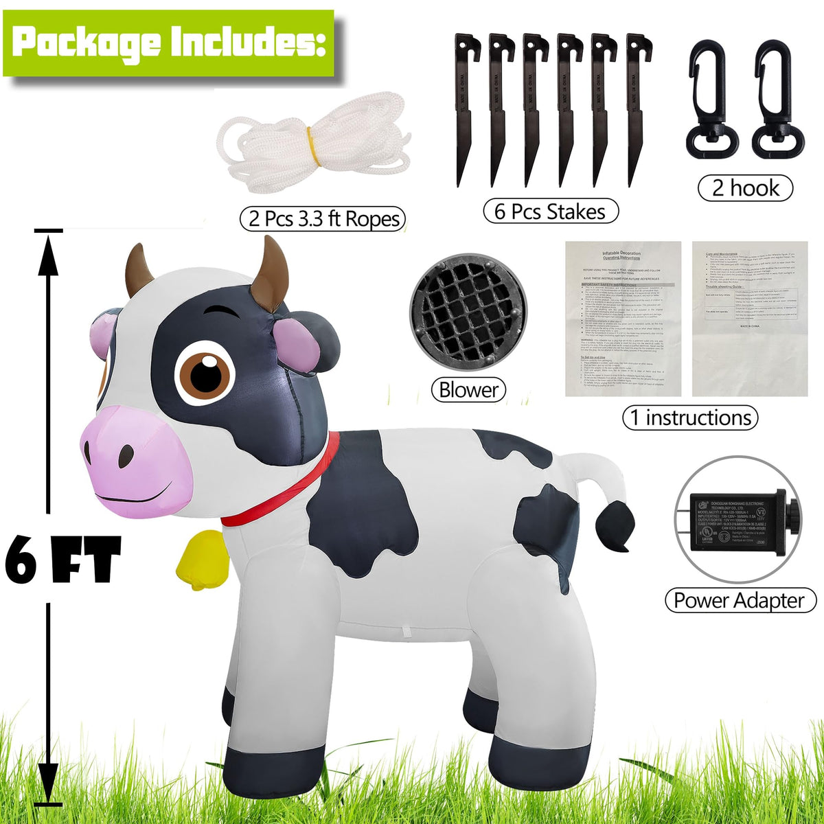 Lulu Home inflatable cow side view, dynamic yard decor.