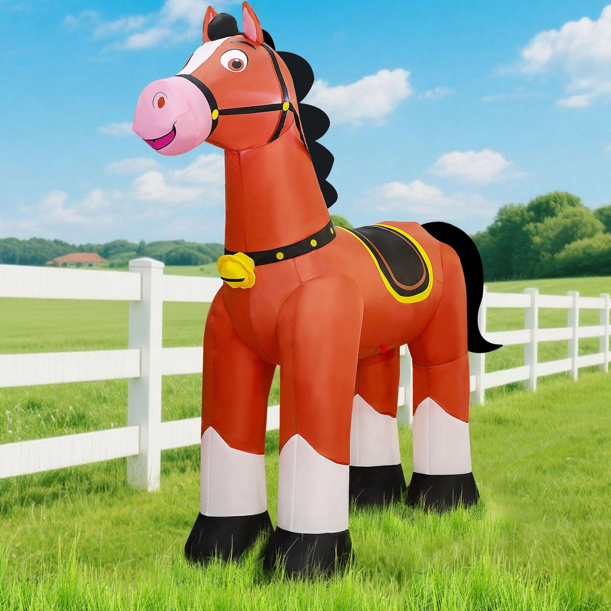 Lulu Home inflatable horse is suitable for indoor and outdoor use, versatile for events.