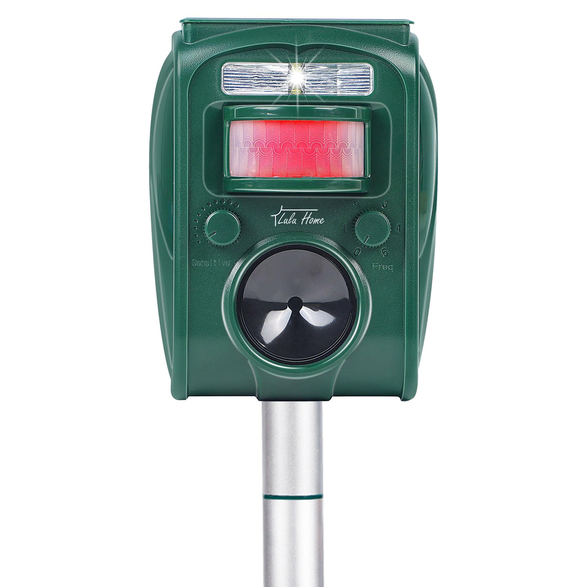 Lulu Home Ultrasonic Animal Repeller outdoors for weatherproof pest deterrence