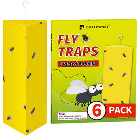 LULUCATCH fly trap pack front view with bright yellow adhesive attracting pests.