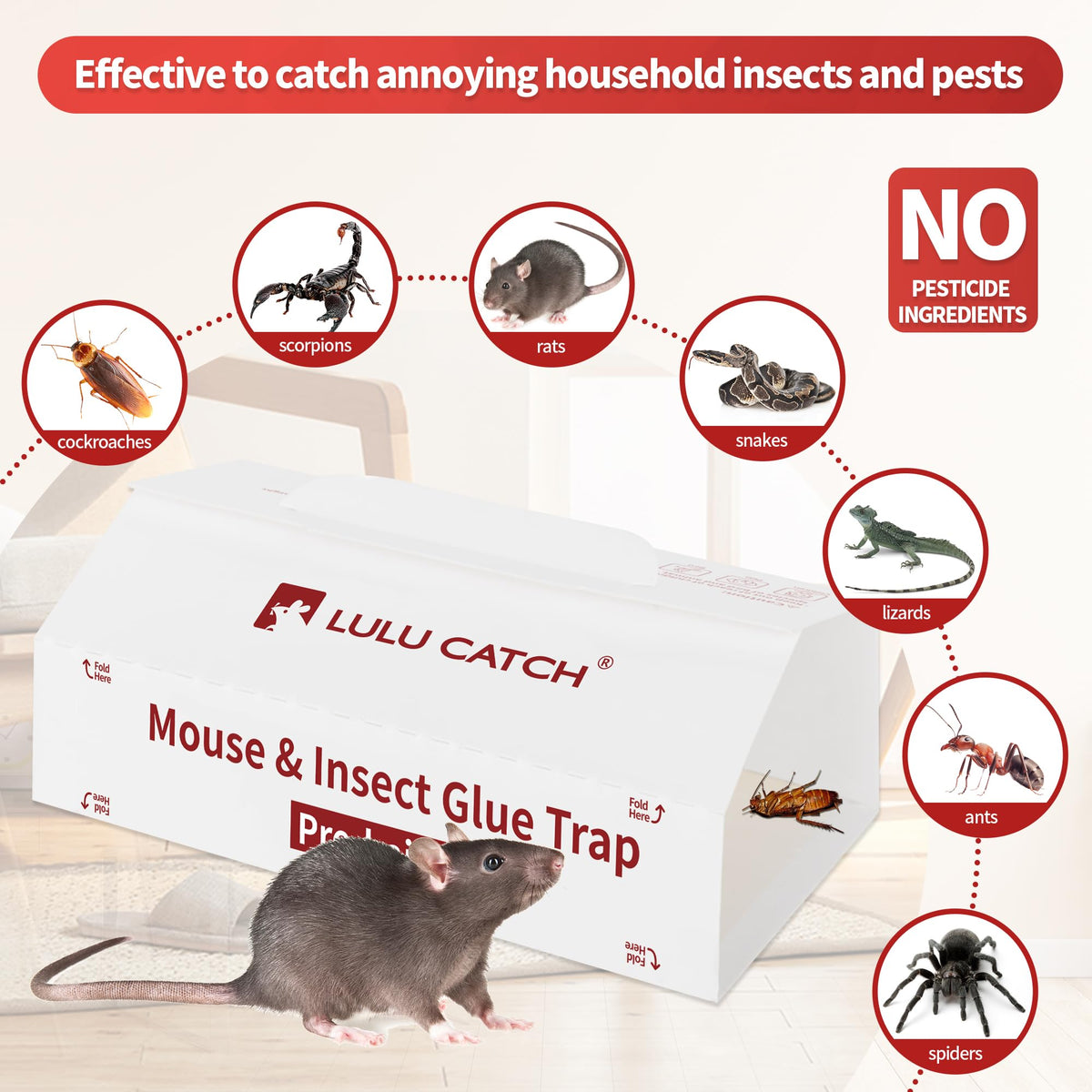 LULUCATCH glue trap with peanut butter scent attracts pests naturally.