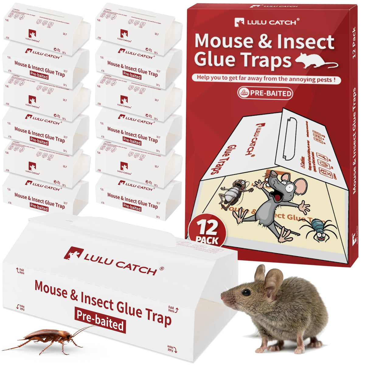 LULUCATCH mouse trap sticky board flat captures mice quickly in indoor spaces.
