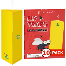 LULUCATCH sticky fly traps front view in a 10-pack for indoor pest control