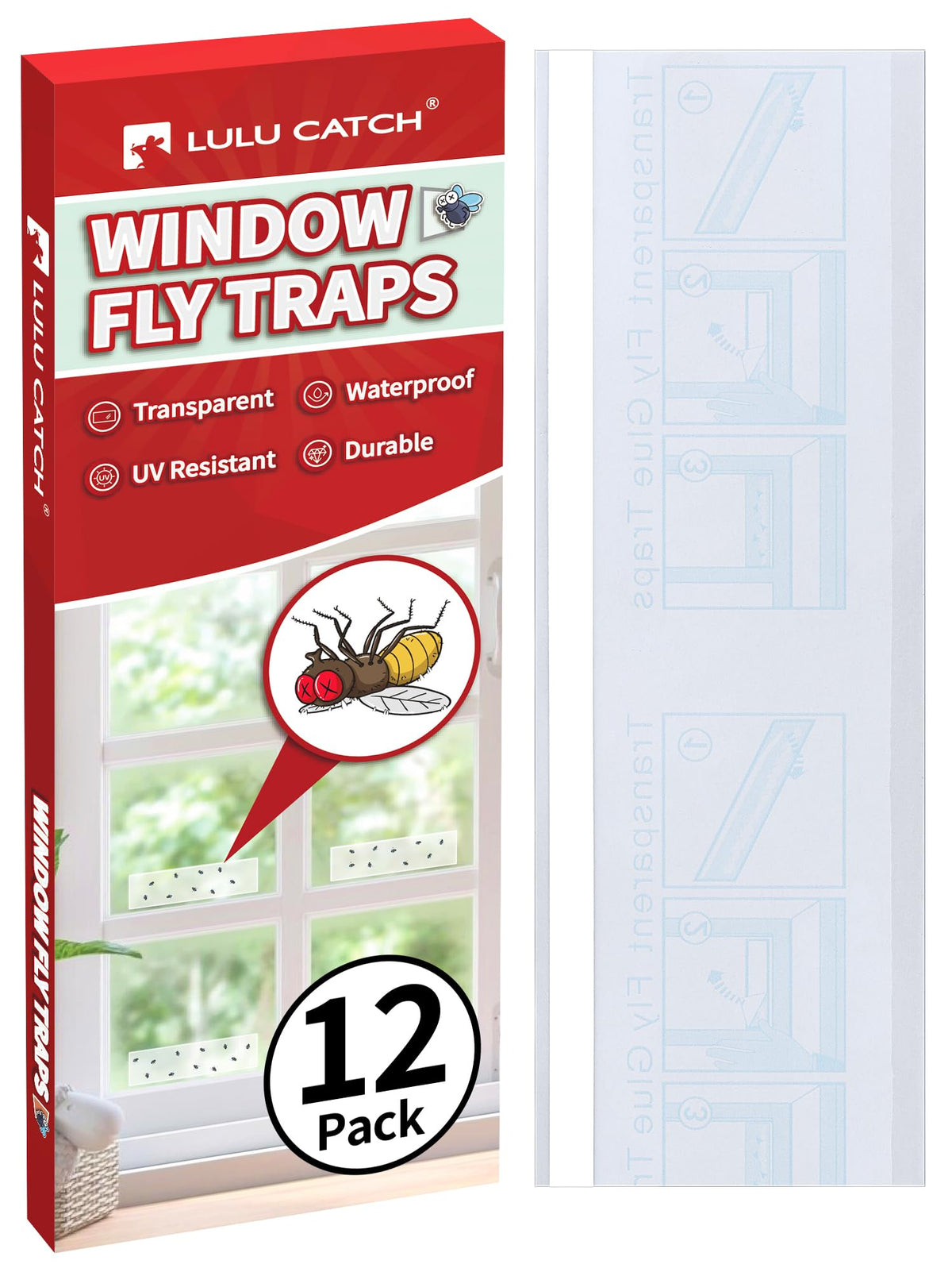 LULUCATCH window fly trap on glass captures indoor flies safely.
