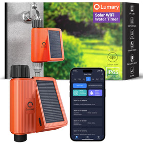 Lumary solar sprinkler timer with adjustable panel angle for sun-powered charging