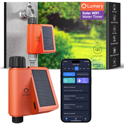 Lumary solar sprinkler timer with adjustable panel angle for sun-powered charging