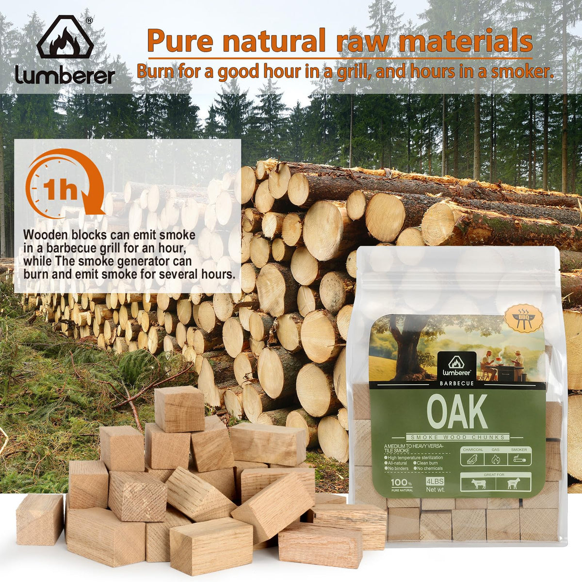 Lumberer Oak Smoking Chunks ready to enhance beef, pork, poultry, and cheeses