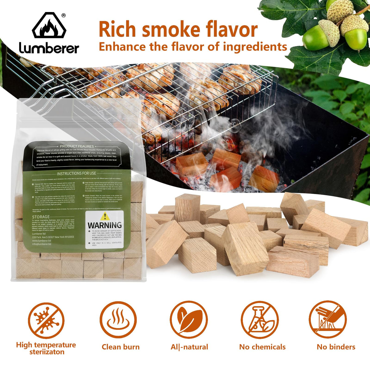 Lumberer Oak Smoking Chunks releasing clean smoke for healthier cooking