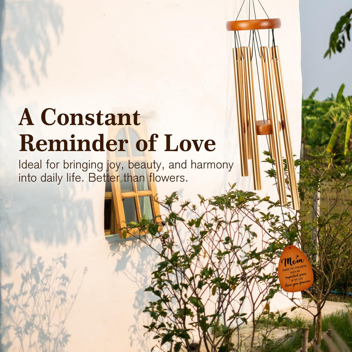 LUMELOOM wind chime 28-7-inch length suits indoor or outdoor spaces.